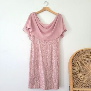 Jessica Howard Glitter Lace Sheath Dress with Attached Capelet Pink 6